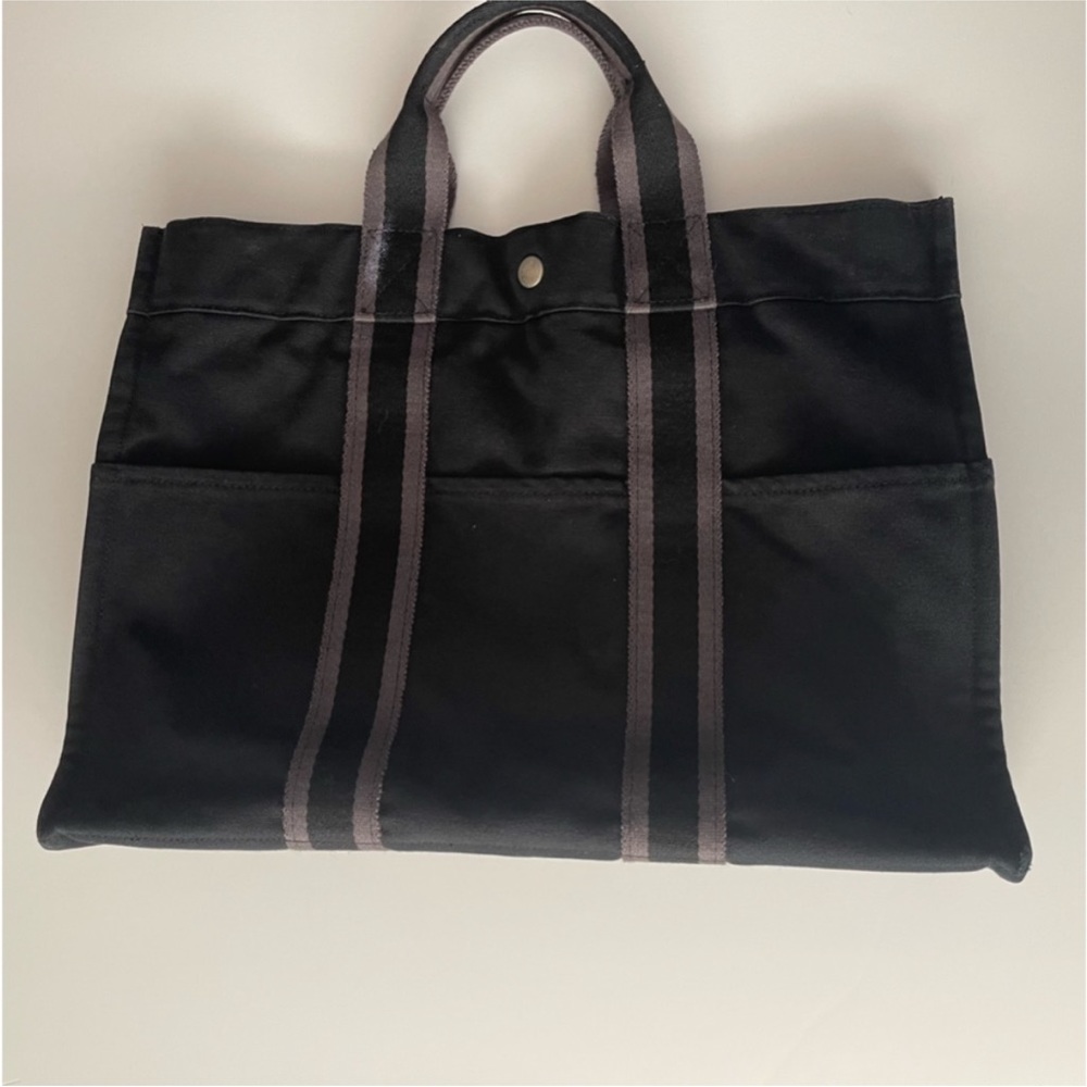 Hermes Fourre Tout Tote Black and Dark Gray Cotton Canvas bag